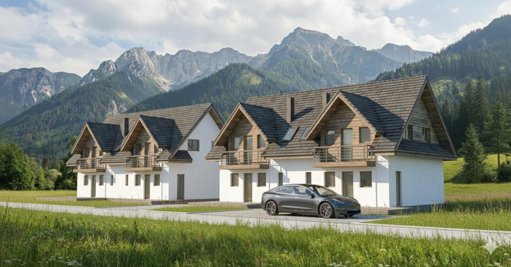 Apartamenty w Myczkowie – nowoczesny dom dwulokalowy w zabudowie bliźniaczej Apartamenty w Myczkowie – nowoczesny budynek bliźniaczy z dwoma lokalami