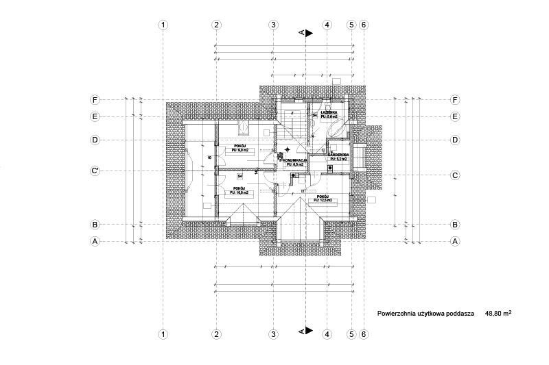 Rzut poddasza domu z bali – sypialnie, łazienka i garderoba