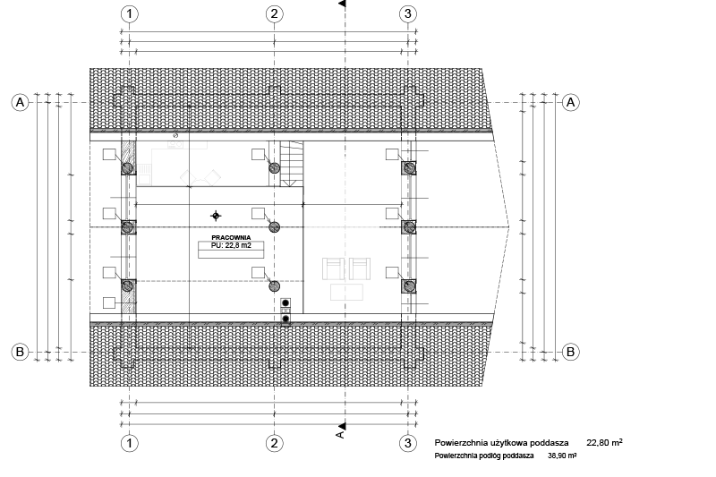 Rzut antresoli domu w Olecku – dodatkowa sypialnia lub pracownia 22,8 m²