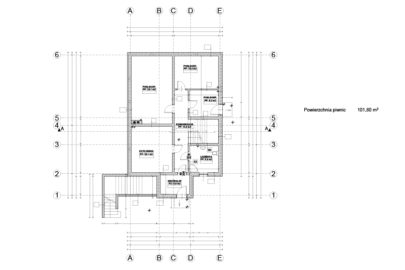 Piwnica Polanie projekt Rewicad Piwnica domu w Polanie 101 m² – kotłownia + pomieszczenia gospodarcze Rewicad